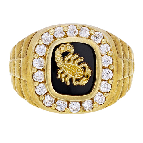 Men's 10k Yellow Gold 1.27ctw Diamond & Onyx Scorpion Scroll Ring