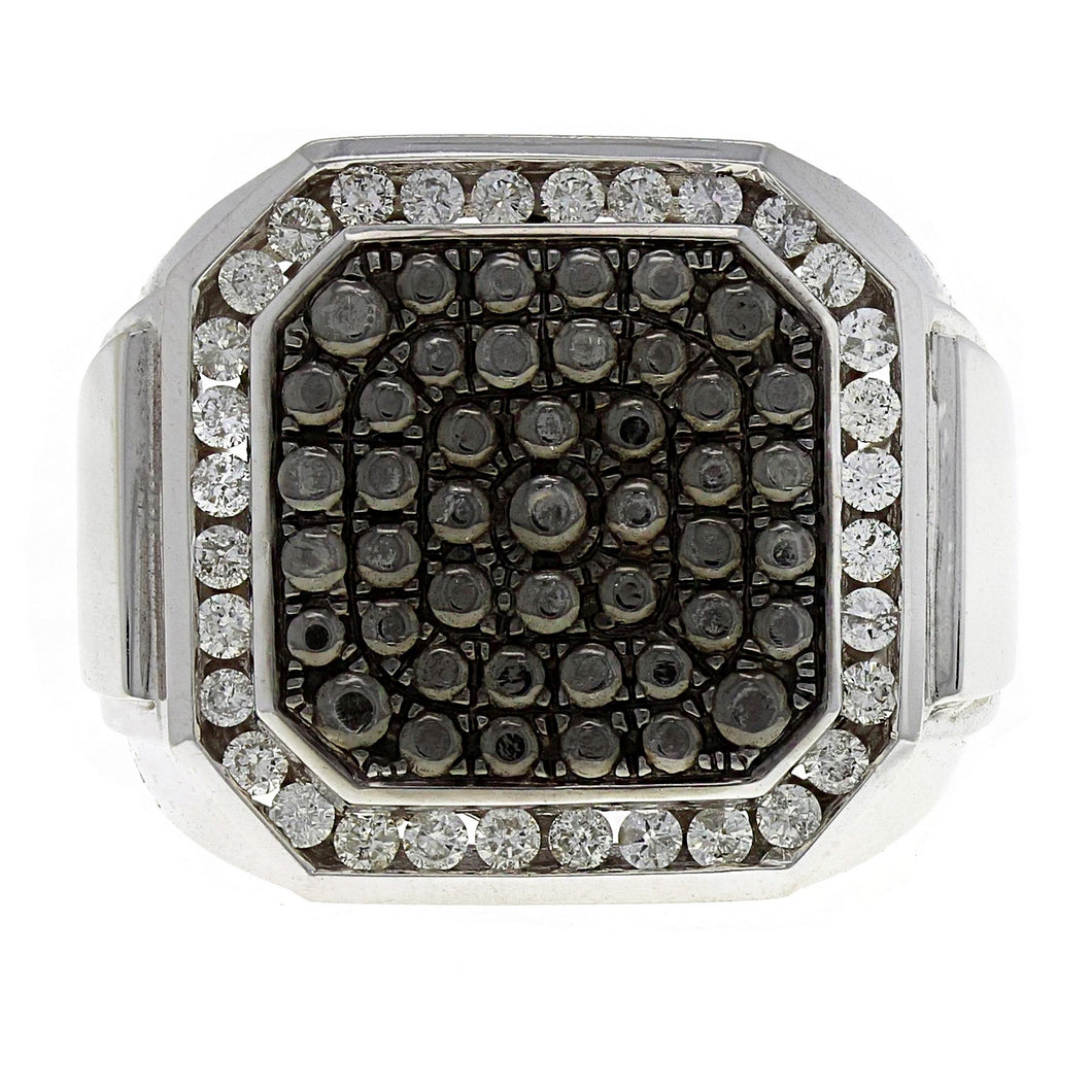 Men's 14k White Gold 0.96ctw Diamond & Black Accent Ring