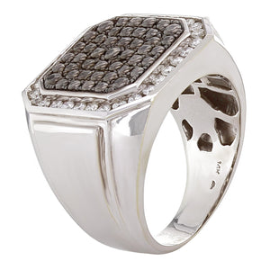 Men's 14k White Gold 0.96ctw Diamond & Black Accent Ring