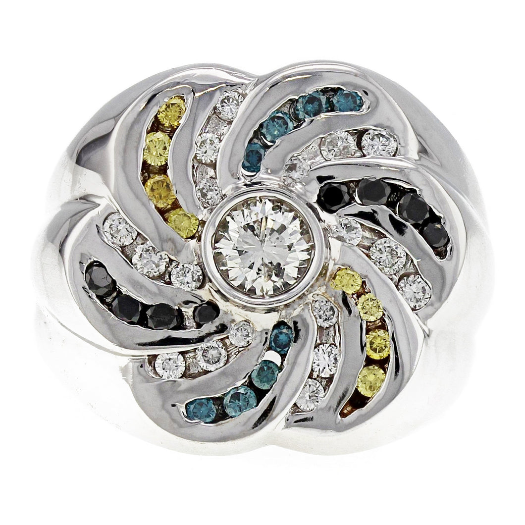 14k White Gold 1.40ctw Multi Fancy Color Diamond Flower Ring