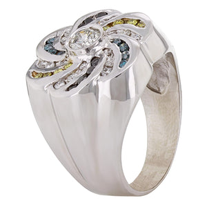 14k White Gold 1.40ctw Multi Fancy Color Diamond Flower Ring