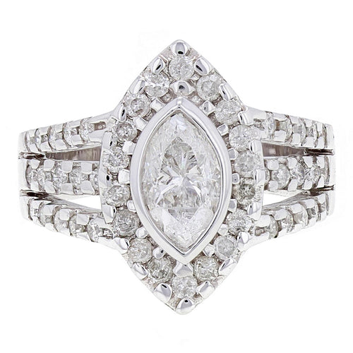 14k White Gold 2ctw Marquise Diamond  Engagement Triple Row Split Ring