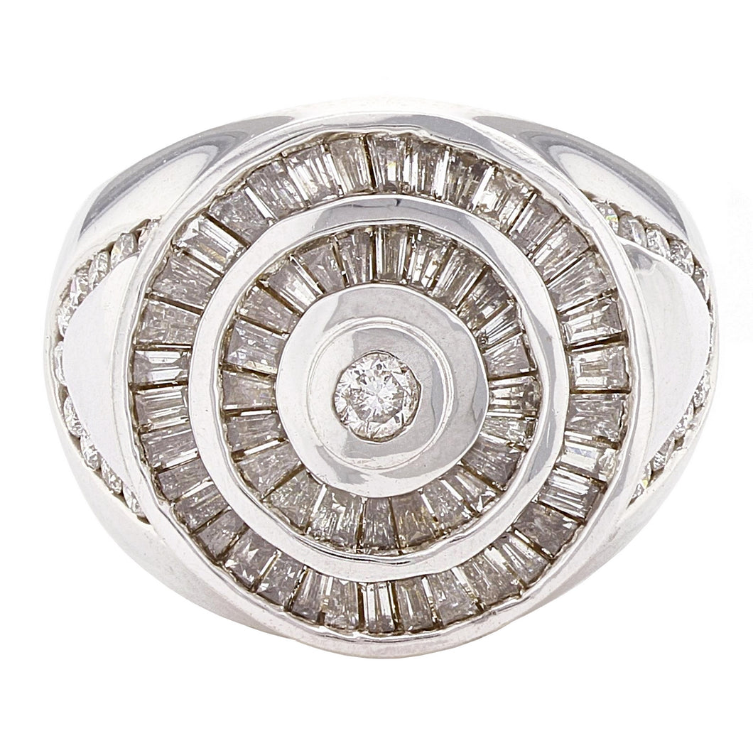 Men's 14k White Gold 2ctw Diamond Bezel & Baguette Circle Ring
