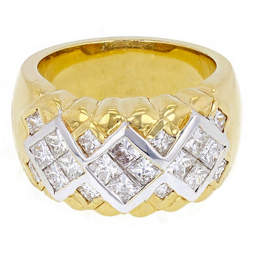 18k Yellow Gold 1 1/2ctw Princess Cut Diamond Square Woven Ring