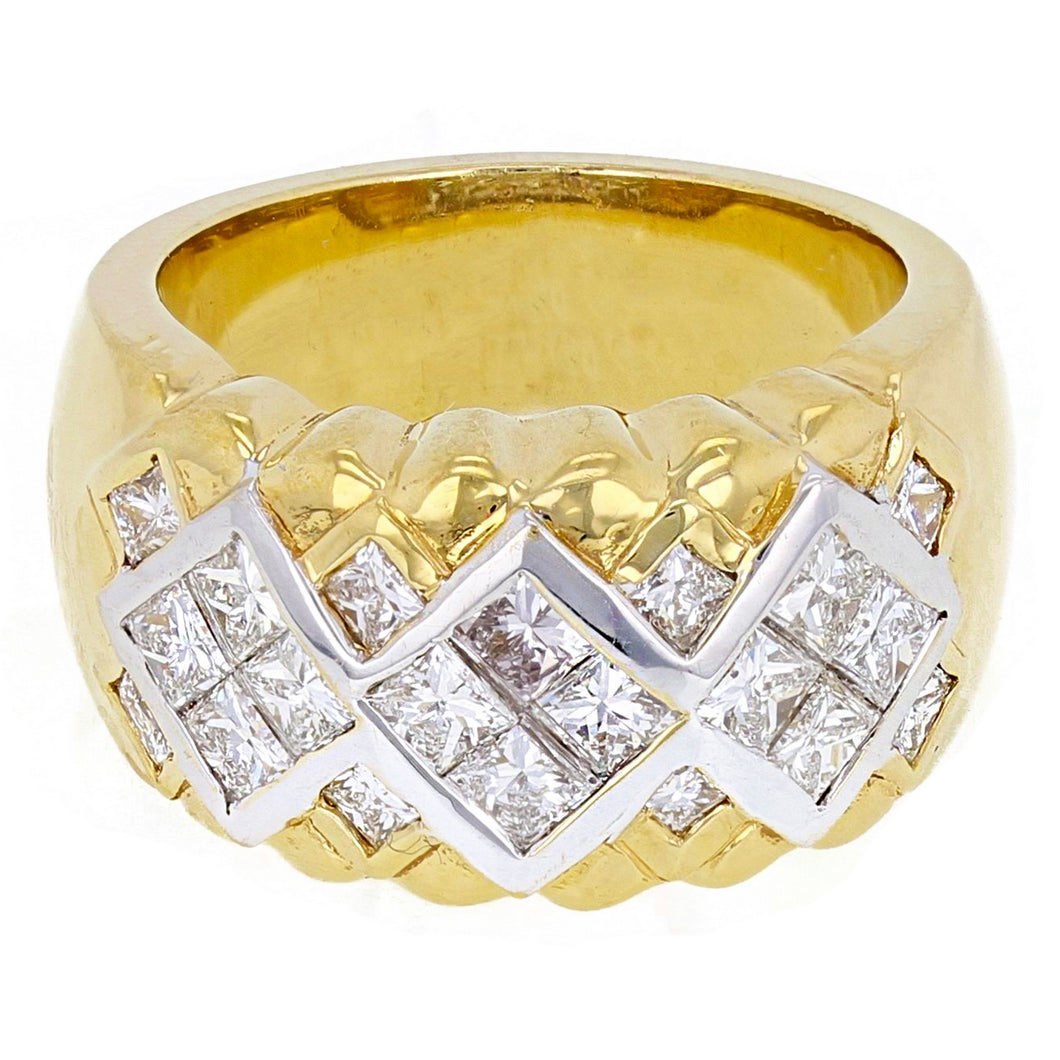 18k Yellow Gold 1 1/2ctw Princess Cut Diamond Square Woven Ring