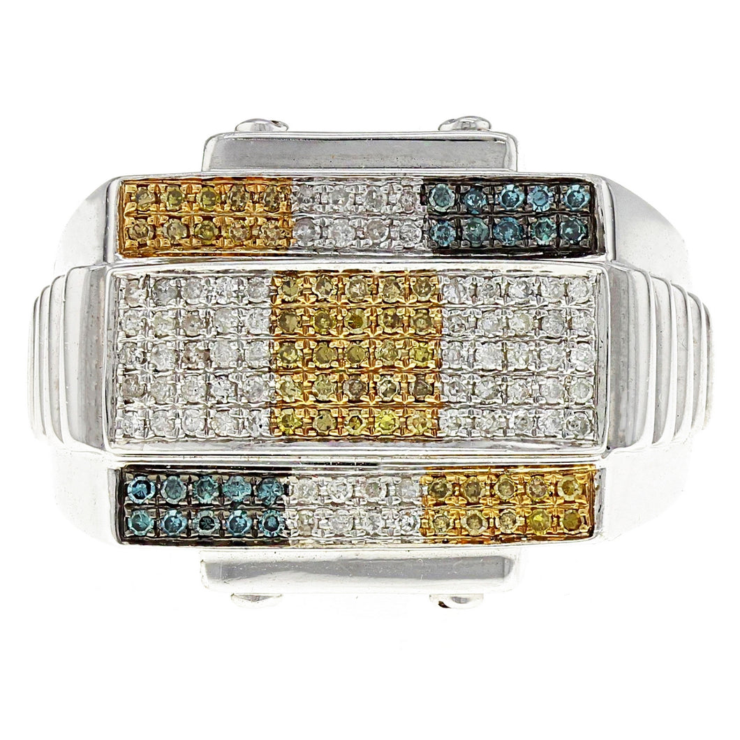 Men's 10k White Gold 3/4ctw Multi Fancy Color Diamond Modern Scroll Ring