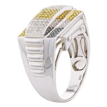 Load image into Gallery viewer, Men&#39;s 10k White Gold 3/4ctw Multi Fancy Color Diamond Modern Scroll Ring