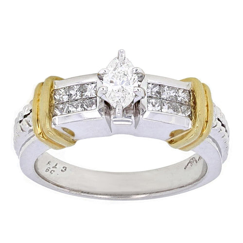 18k White & Yellow Gold 0.63ctw Mixed Cut Diamond Engagement Ring