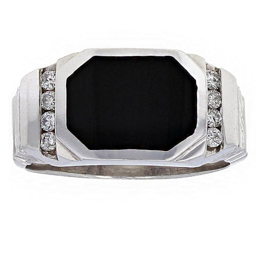 Men's 14k White Gold 0.27ctw Diamond Channel & Black Onyx Inlay Ring