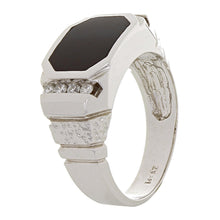 Load image into Gallery viewer, Men&#39;s 14k White Gold 0.27ctw Diamond Channel &amp; Black Onyx Inlay Ring