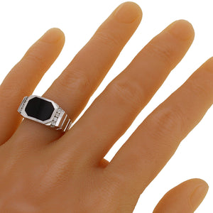 Men's 14k White Gold 0.27ctw Diamond Channel & Black Onyx Inlay Ring