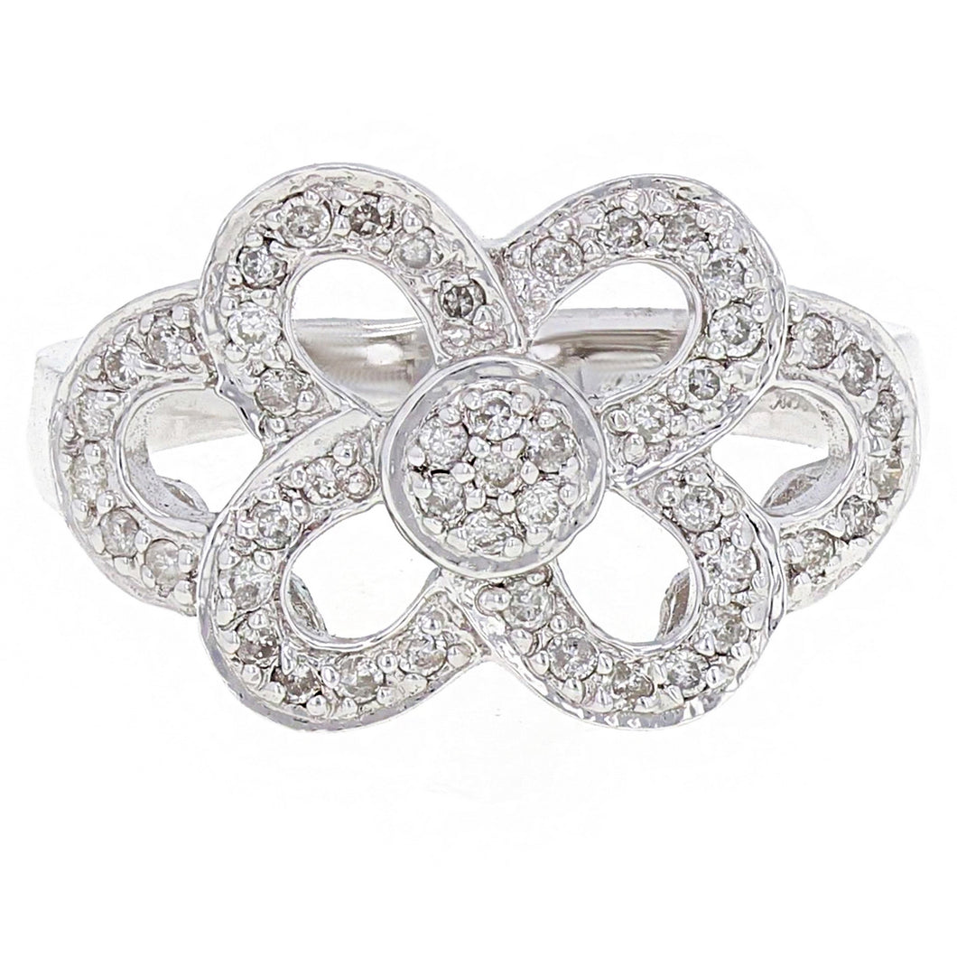 18k White Gold 0.32ctw Diamond Pave Encrusted Flower Ring