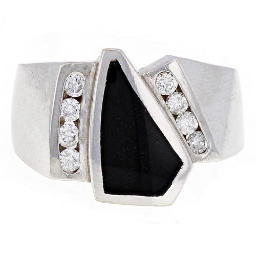 Men's 14k White Gold 0.39ctw Diamond Channel & Geometric Onyx Ring