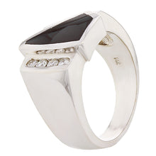 Load image into Gallery viewer, Men&#39;s 14k White Gold 0.39ctw Diamond Channel &amp; Geometric Onyx Ring