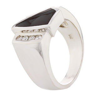 Men's 14k White Gold 0.39ctw Diamond Channel & Geometric Onyx Ring