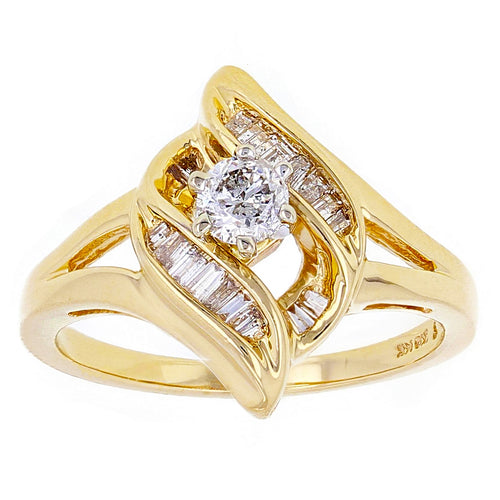 14k Yellow Gold 1/2ctw Diamond Baguette Channel Open Ribbon Engagement Ring