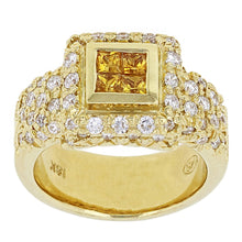 Load image into Gallery viewer, 18k Yellow Gold 1 1/4ctw Fancy Yellow &amp; White Diamond Encrusted Ring