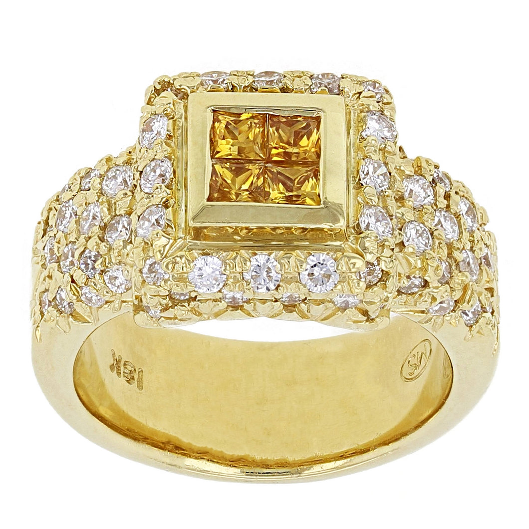 18k Yellow Gold 1 1/4ctw Fancy Yellow & White Diamond Encrusted Ring