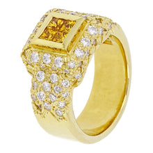 Load image into Gallery viewer, 18k Yellow Gold 1 1/4ctw Fancy Yellow &amp; White Diamond Encrusted Ring