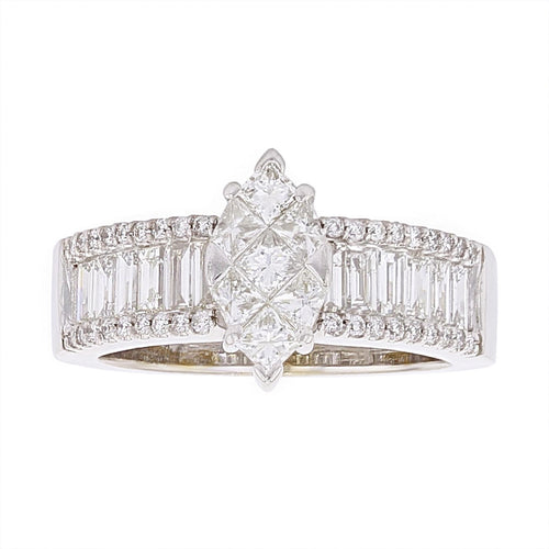 14k White Gold 1 1/2ctw Mixed Cut Diamond Engagement Ring