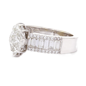 14k White Gold 1 1/2ctw Mixed Cut Diamond Engagement Ring