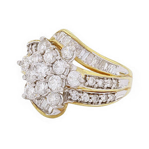 14K Yellow Gold 1.02ctw Diamond Cluster Ring w/ IGL Cert. Authentication Card