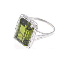 Load image into Gallery viewer, 14k White Gold 9ctw Emerald Cut Synthetic Peridot Greek Solitaire Ring