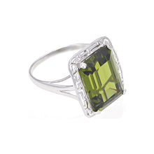Load image into Gallery viewer, 14k White Gold 9ctw Emerald Cut Synthetic Peridot Greek Solitaire Ring