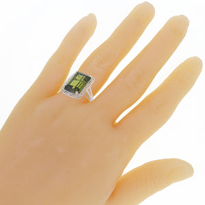 14k White Gold 9ctw Emerald Cut Synthetic Peridot Greek Solitaire Ring