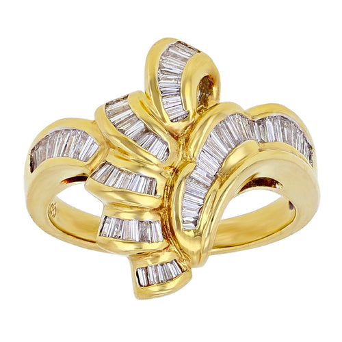 18k Yellow Gold 2ctw Baguette Diamond Ribbon Ring