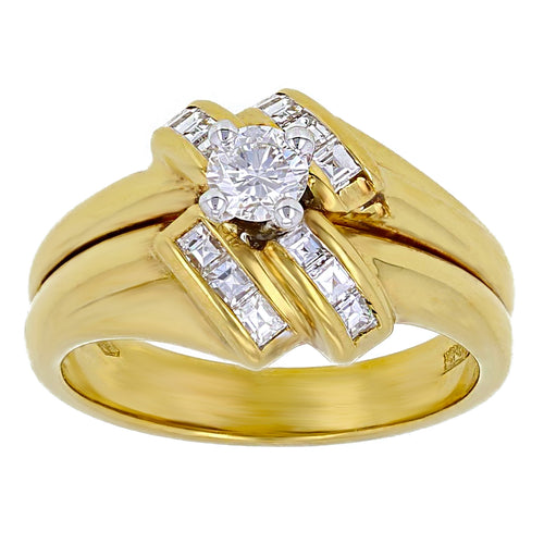 18k Yellow Gold 0.68ctw Diamond Engagement Ring & Matching Adjoined Wedding Band
