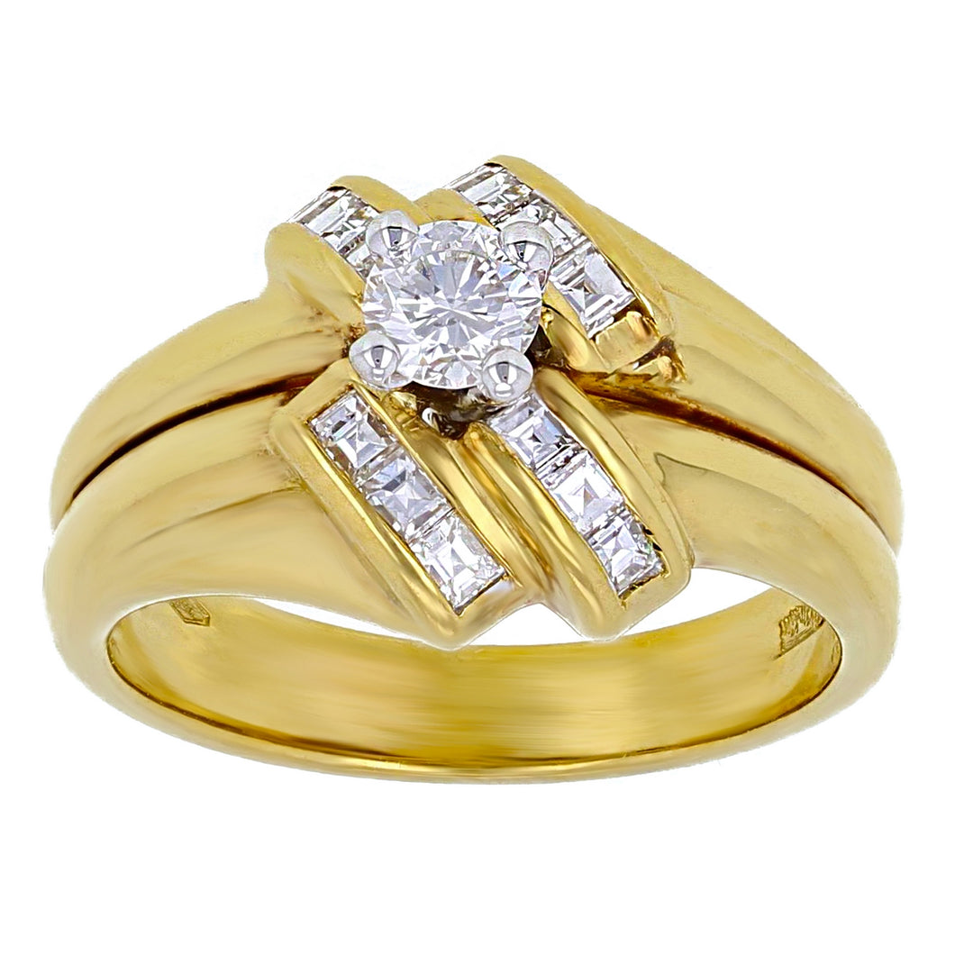 18k Yellow Gold 0.68ctw Diamond Engagement Ring & Matching Adjoined Wedding Band