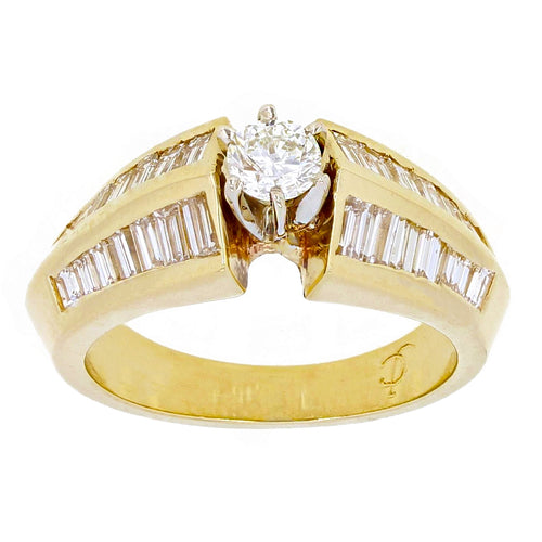 14k Yellow Gold 1ctw Brilliant Cut Diamond Baguette Engagement Ring