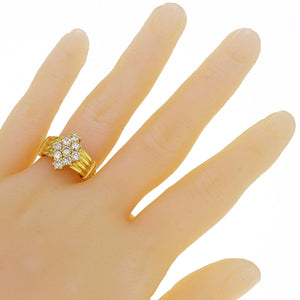14k Yellow Gold 0.99ctw Diamond Marquise Cluster Scalloped Ring
