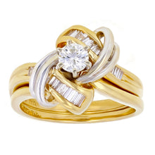 Load image into Gallery viewer, 14k Yellow &amp; White Gold 1ctw Diamond Love Knot Engagement &amp; Wedding Ring Set