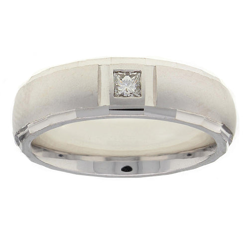 Men's 14k White Gold 0.12ctw Diamond Solitaire Matte Wedding Band