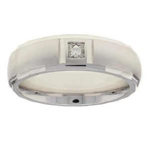 Men's 14k White Gold 0.12ctw Diamond Solitaire Matte Wedding Band