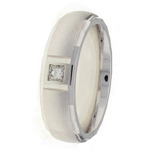 Men's 14k White Gold 0.12ctw Diamond Solitaire Matte Wedding Band