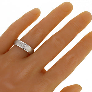 Men's 14k White Gold 0.12ctw Diamond Solitaire Matte Wedding Band