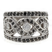 Load image into Gallery viewer, White Gold 1.02ctw Black &amp; White Three Stone Diamond Bezel Band