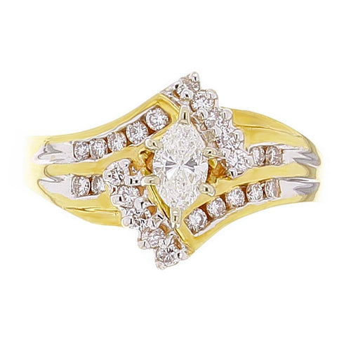 14k Yellow Gold 0.66ctw Marquise & Brilliant Cut Diamond Engagement Ring