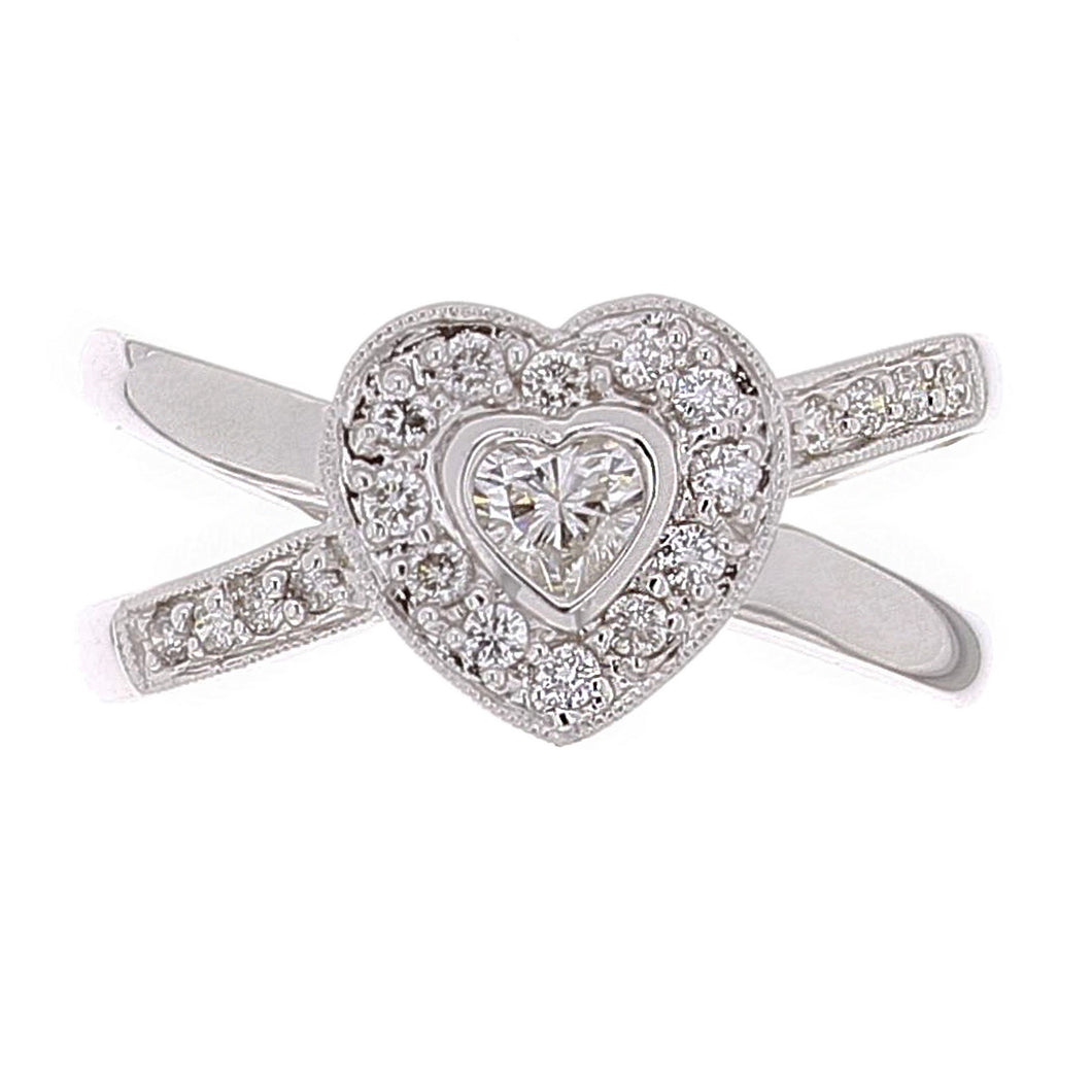 18k White Gold 0.31ctw Diamond Love Heart Split Ring
