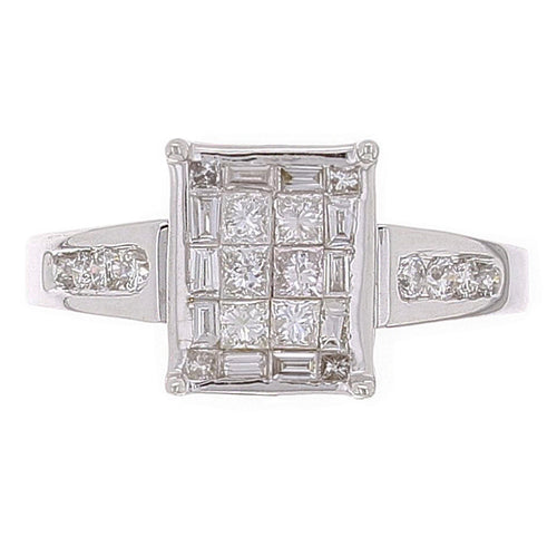 14k White Gold 0.90ctw Mixed Cut Diamond Rectangle Ring
