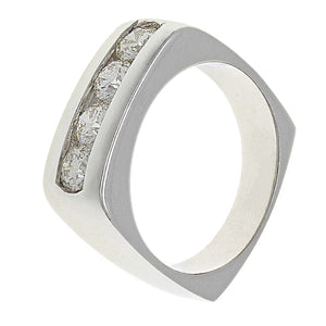 Men's 14k White Gold 0.84ctw Diamond Channel Square Ring