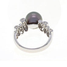 Load image into Gallery viewer, 14k White Gold 9.50mm Black Cultured Tahitian Pearl &amp; 0.20ctw Diamond Ring