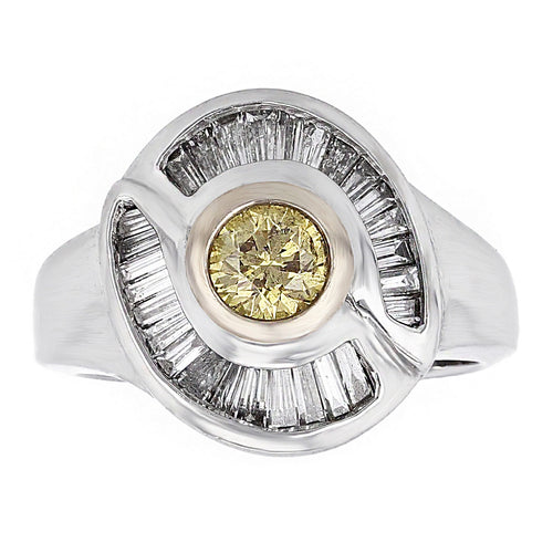 14k White Gold 1.05ctw Yellow & White Diamond Bezel Ring