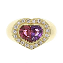 Load image into Gallery viewer, 14k Yellow Gold 1.02ctw Amethyst &amp; Tourmaline Diamond Heart Ring