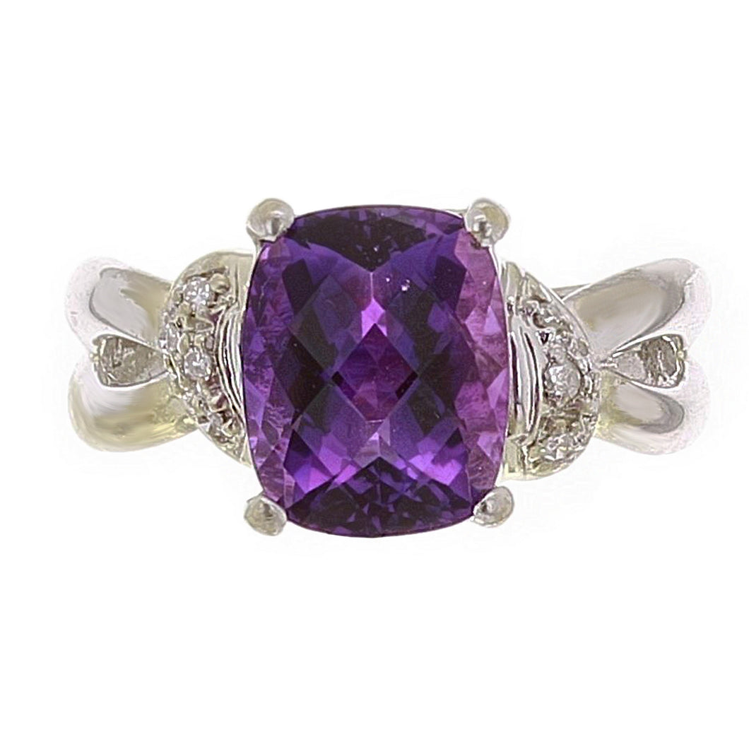 10k White Gold 3.88ctw Amethyst & Diamond Split Ring