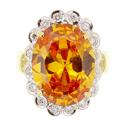 14k Yellow Gold 9.65ctw Citrine & Diamond Oval Halo Ring