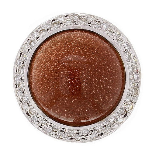 14k White Gold 0.60ctw Diamond & Goldstone Glass Cabochon Cocktail Ring